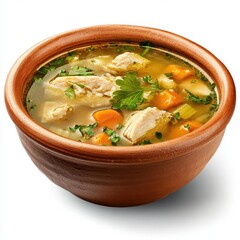 Chicken soup in a bowl isolated on white background