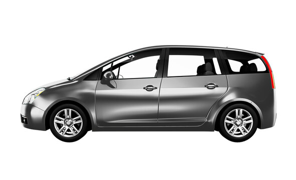 Side view of a silver minivan in 3D
