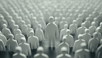 Obraz premium Standing Out From The Crowd A Single White Figure Rises Above a Sea of Identical Others