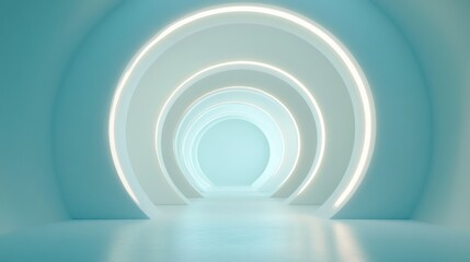 Fototapeta premium Geometric circular infinity tunnel, minimalist style, soft gradient lighting, abstract 3D render 