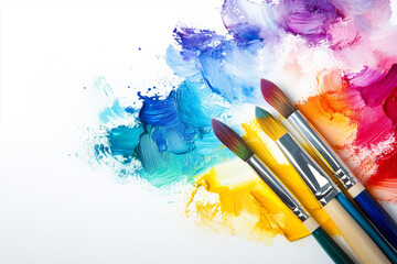 Obraz premium Colorful Paint Palette with Brushes in High-Resolution Clipart, Perfect for Artistic and Creative Projects.