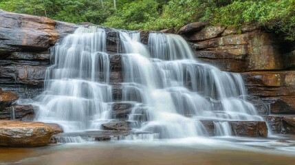 Obraz premium Blackwater Falls Tranquility Cascading Waters Amidst a Lush, Rocky Green Forest Setting