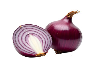Whole and Sliced Red Onion on White Background (Transparent PNG)