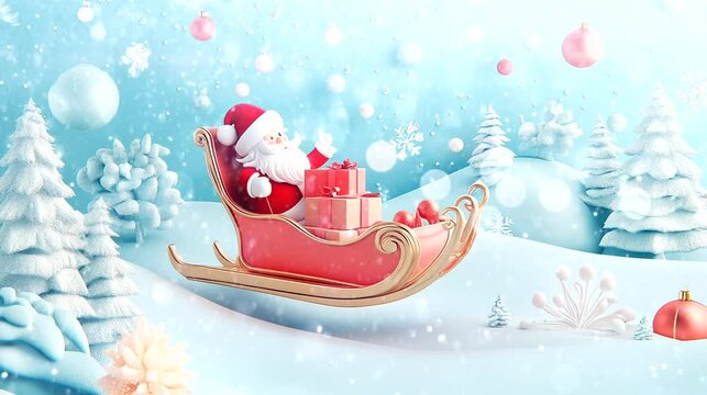 santa claus sleigh with present box merry christmas happy new year. seamless looping time-lapse virtual 4k video animation background