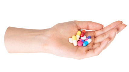 Vitamin pills png sticker in hand, transparent background