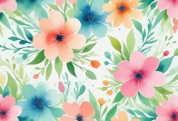 Fototapeta premium Spring floral watercolor background painting pattern