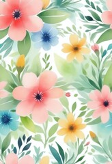 Obraz premium Spring floral watercolor background painting pattern