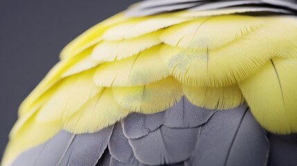 Close-up of a cockatiel feather, with soft yellow and grey tones blending naturally