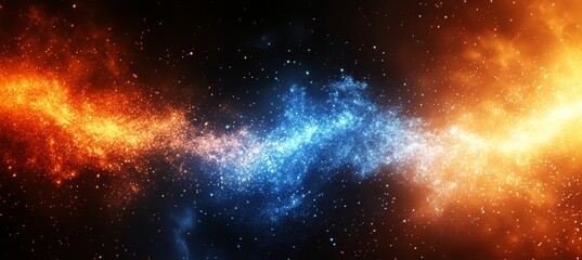 Fototapeta premium Cosmic Dance Abstract Interplay of Orange and Blue Lights, Background for Modern Design