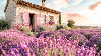 Vibrant lavender field in provence ai-generated imagery serene landscape nature's beauty at sunset