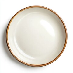 Empty graceful design ceramic plate top view isolated on white background