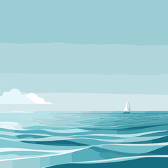 Obraz premium Seascape: Sailboat on Calm Ocean Under a Pale Sky