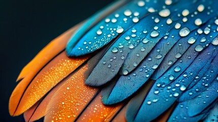 Obraz premium Close-up of a single kingfisher feather with its metallic blue and copper tones shining under light