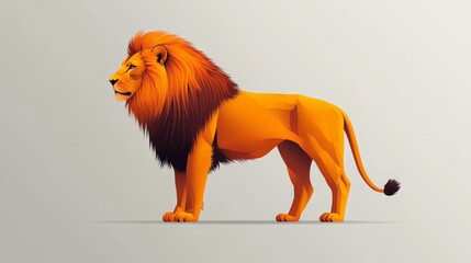 A flat, 2D vector illustration of a lion standing in profile, minimalist design, bold clean lines, on a white backgroundLion enjoying nature at sunset in a cute cartoon style