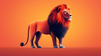 A flat, 2D vector illustration of a lion standing in profile, minimalist design, bold clean lines, on a white backgroundLion enjoying nature at sunset in a cute cartoon style