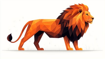 A flat, 2D vector illustration of a lion standing in profile, minimalist design, bold clean lines, on a white backgroundLion enjoying nature at sunset in a cute cartoon style