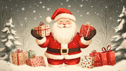 Santa Claus Holding Gifts for Kids Banner for Christmas Greeting Cards and Festive Promotions