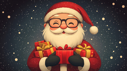 Santa Claus Holding Gifts for Kids Banner for Christmas Greeting Cards and Festive Promotions