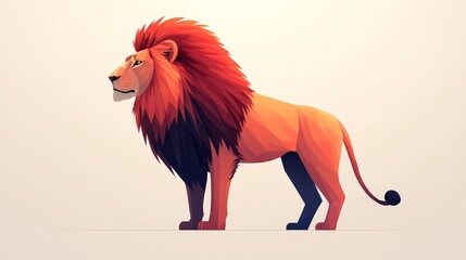 A flat, 2D vector illustration of a lion standing in profile, minimalist design, bold clean lines, on a white backgroundLion enjoying nature at sunset in a cute cartoon style