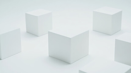 Fototapeta premium Minimal white 3D cubes on clean geometric background, creating simple and modern aesthetic