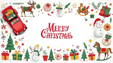Naklejka premium Festive Christmas Flat-Lay with Decorations and Holiday Elements for Celebrations