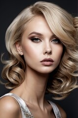 Fototapeta premium Model with glamorous hairstyle poses for a beauty portrait