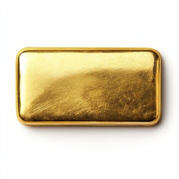 Gold rectangle button top view isolated on white background