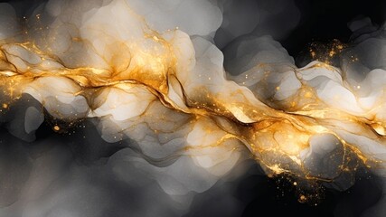 Abstract gold and black design with flowing patterns and textures