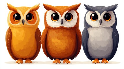 Fototapeta premium A flat, 2D vector of an owl with wide eyes, minimalist design, simple lines, isolated on a white background