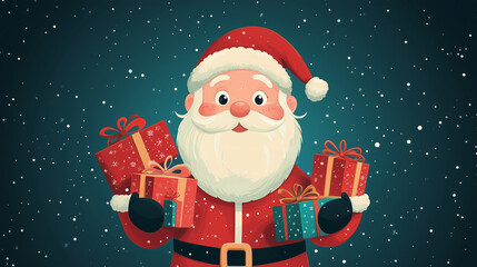 Santa Claus Holding Gifts for Kids Banner for Christmas Greeting Cards and Festive Promotions