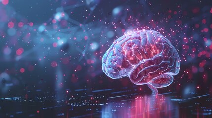 A digital rendering of a glowing human brain with connecting lines, suggesting complex neural activity.