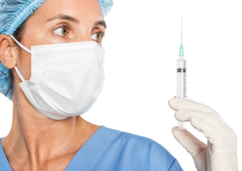 Female doctor png mockup holding a syringe