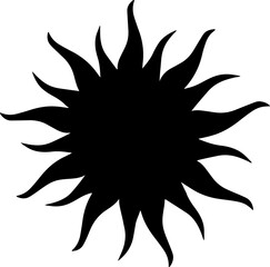 Black silhouette of the sun. A medieval symbol of the sun with many rays. Astrological symbol. Vector illustration in art deco style.