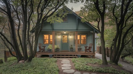 Country farm house in a grassy field near moorland