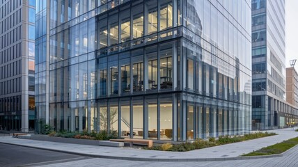 Obraz premium captivating image of a modern office building with a sleek glass facade that epitomizes contemporary architecture.