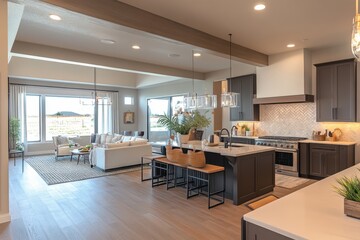 Fototapeta premium Modern home showcase interior kitchen and living room
