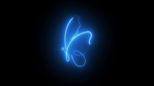 butterfly on black background, Animated neon butterfly neon line background.