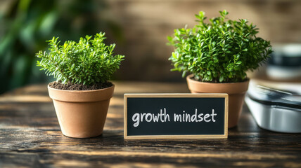 Promoting growth mindset desk plant display in a cozy home office environment inspiring positive change