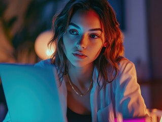 Fototapeta premium Lost in Thought: A Modern Woman's Digital Detour