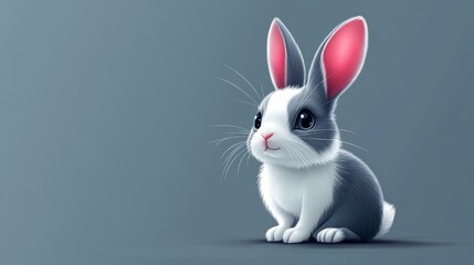 Obraz premium A simple black and white cartoon rabbit sitting, flat vector style, with clean lines and white background. 