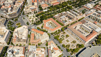 Fototapeta premium Aerial view of the Karol Wojtyla municipal villa in Foggia, Puglia, Italy. It is a large public city park.