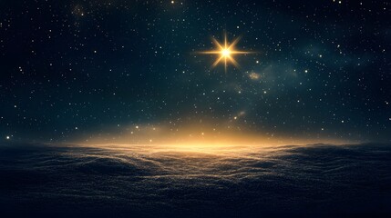 Fototapeta premium Bright Star Over Snowy Winter Landscape