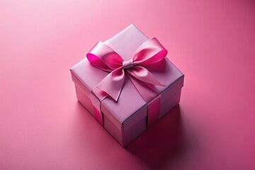 Fototapeta premium A subtly lit pink gift box, pastel background. AI-generated image.