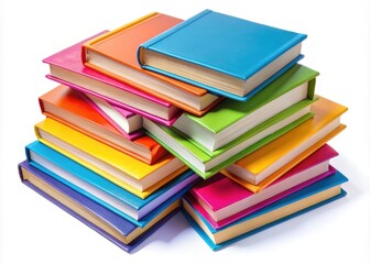 Colorful school books: a cheerful aerial shot. PNG cutout. Back-to-school supplies image. Download now.
