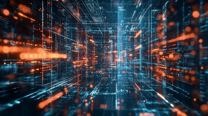 Obraz premium Abstract digital space, glowing data streams.