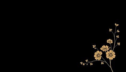 Elegant Golden Flowers on Black Background: A Simple Floral Design