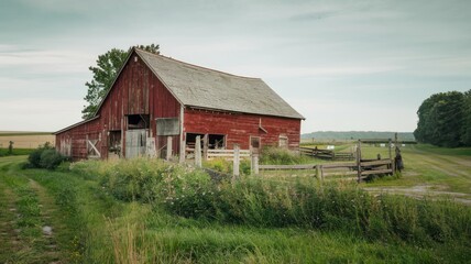 Obraz premium Country cottage in vibrant green fields under blue summer skies