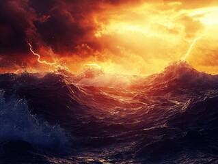 Fototapeta premium Stormy Sunset over Ocean