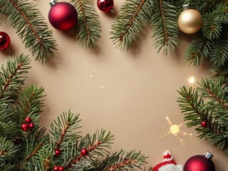 christmas background with fir branches and balls