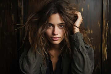 Fototapeta premium Portrait of a teenage girl with long brown hair.